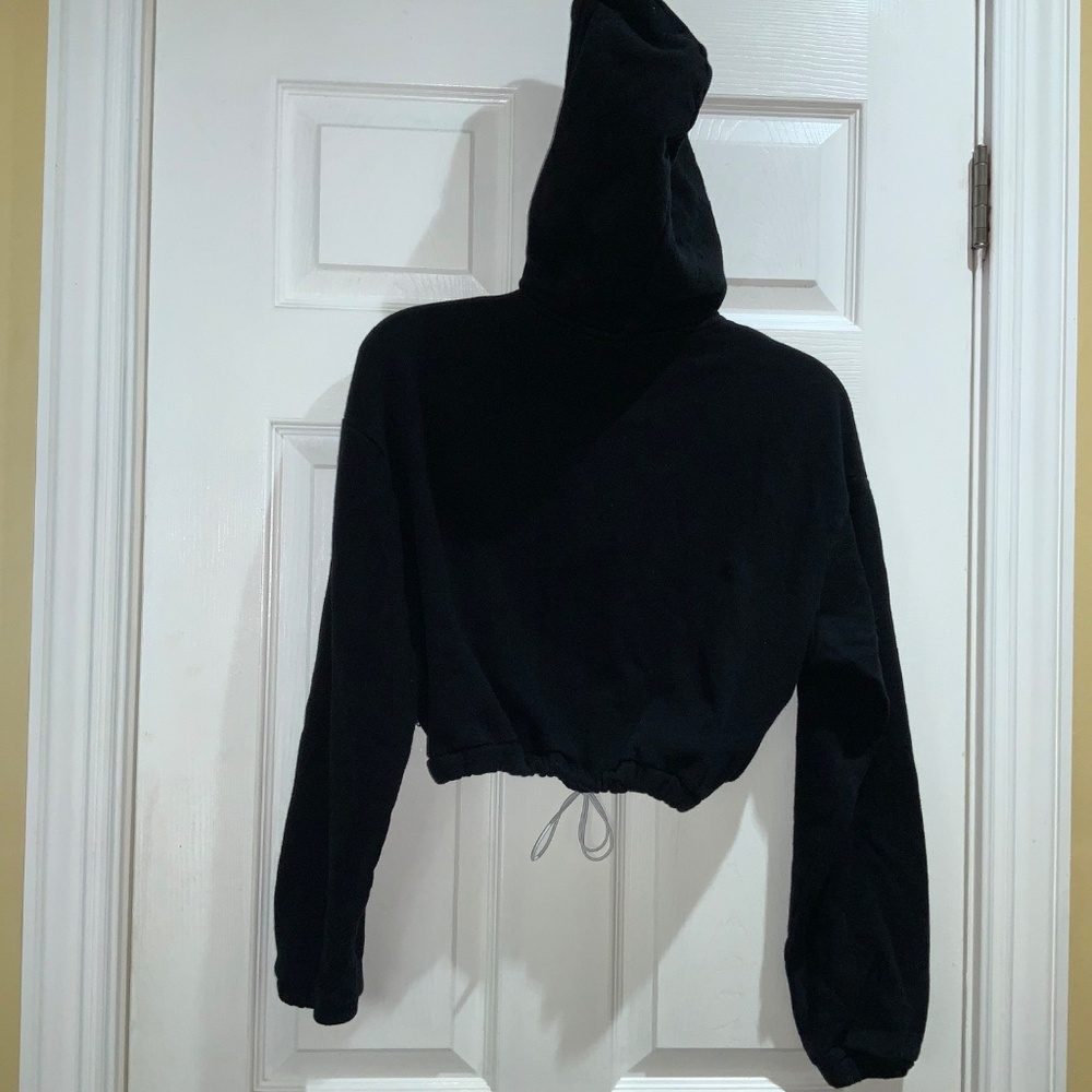 Vans Women's Black Cropped Pullover Hoodie Sz S drawstring hem long sleeve logo - Picture 4 of 6